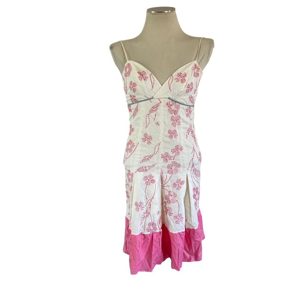 NWT VTG Y2K 2000s Babydoll Floral Embroidered Silk Dress Sz 0 Fairy Noho Whimsy